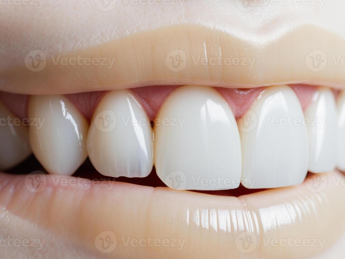 A close up of a woman's teeth with white teeth photo