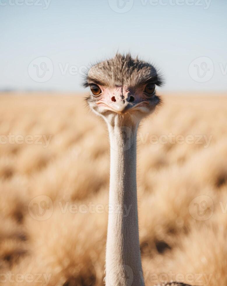 A close up of an ostrich looking at the camera photo