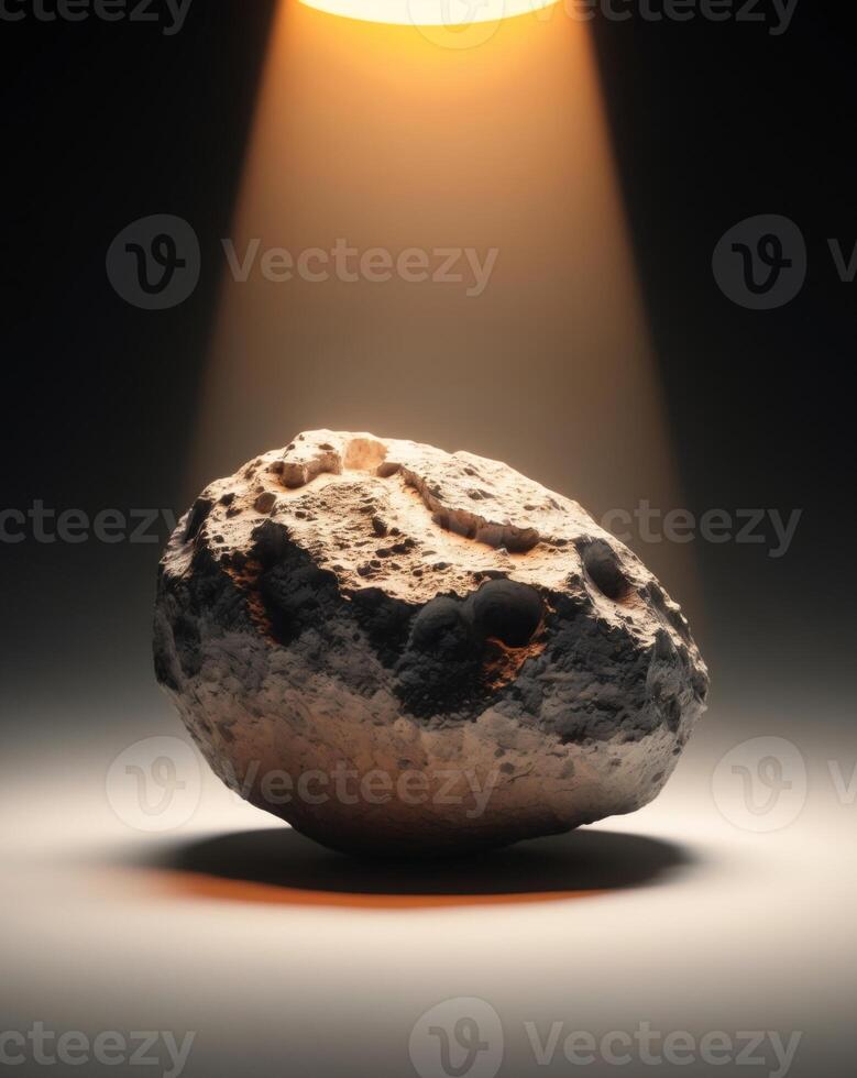 A rock is shown in front of a spotlight photo