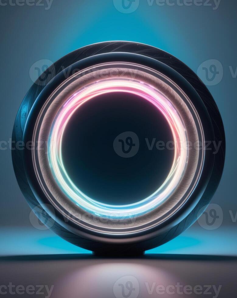 A circular object with a glowing light in the center photo