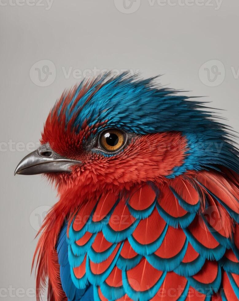 A close up of a colorful bird with blue and red feathers photo