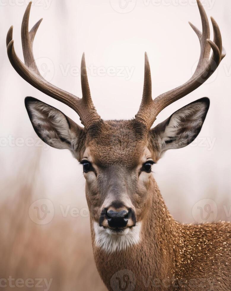 A close up of a deer with large horns photo