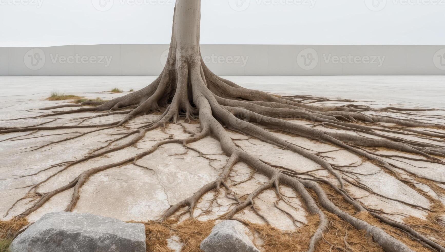 A tree with roots growing out of the ground photo