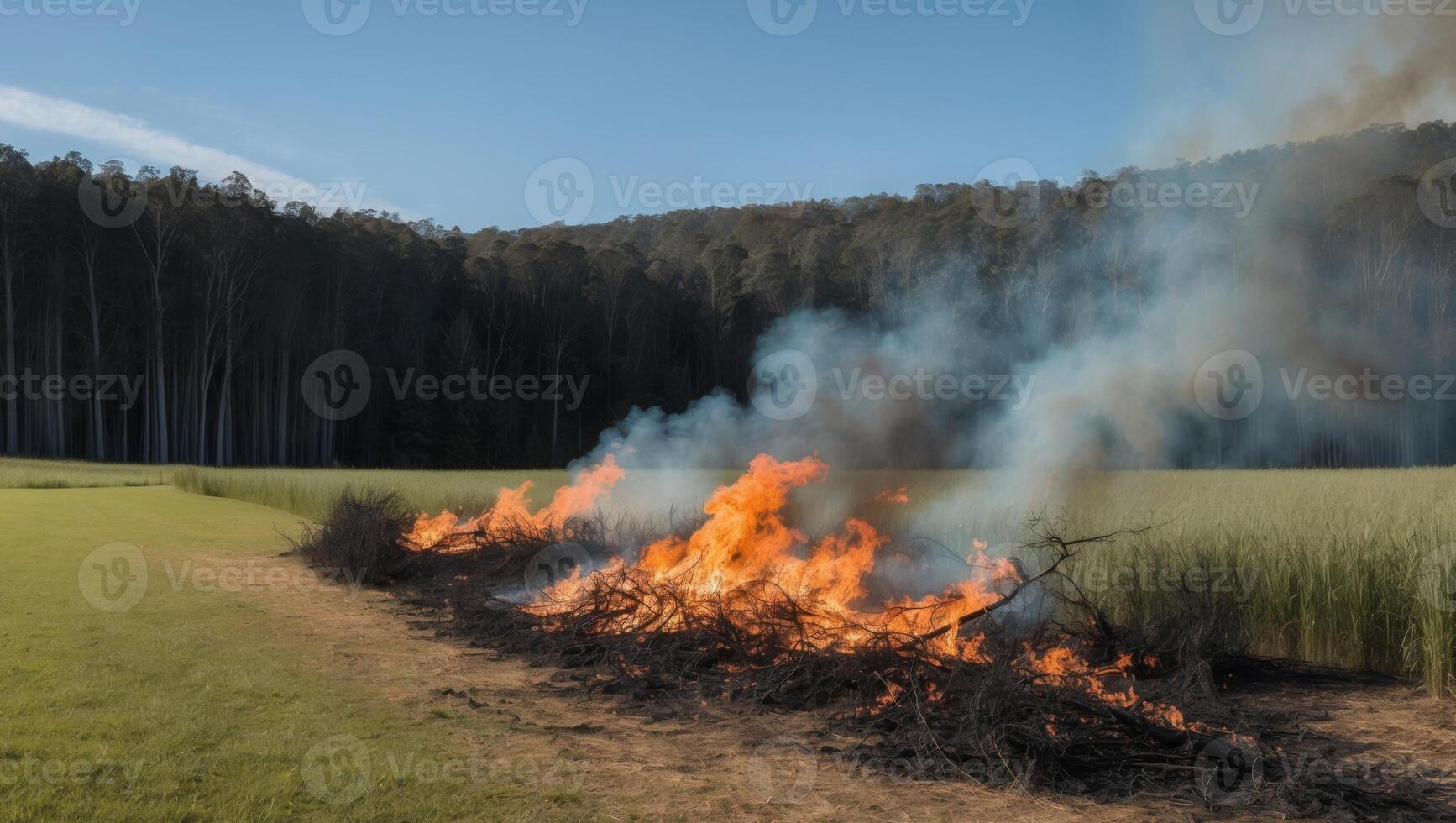 A field with a fire in the middle of it photo