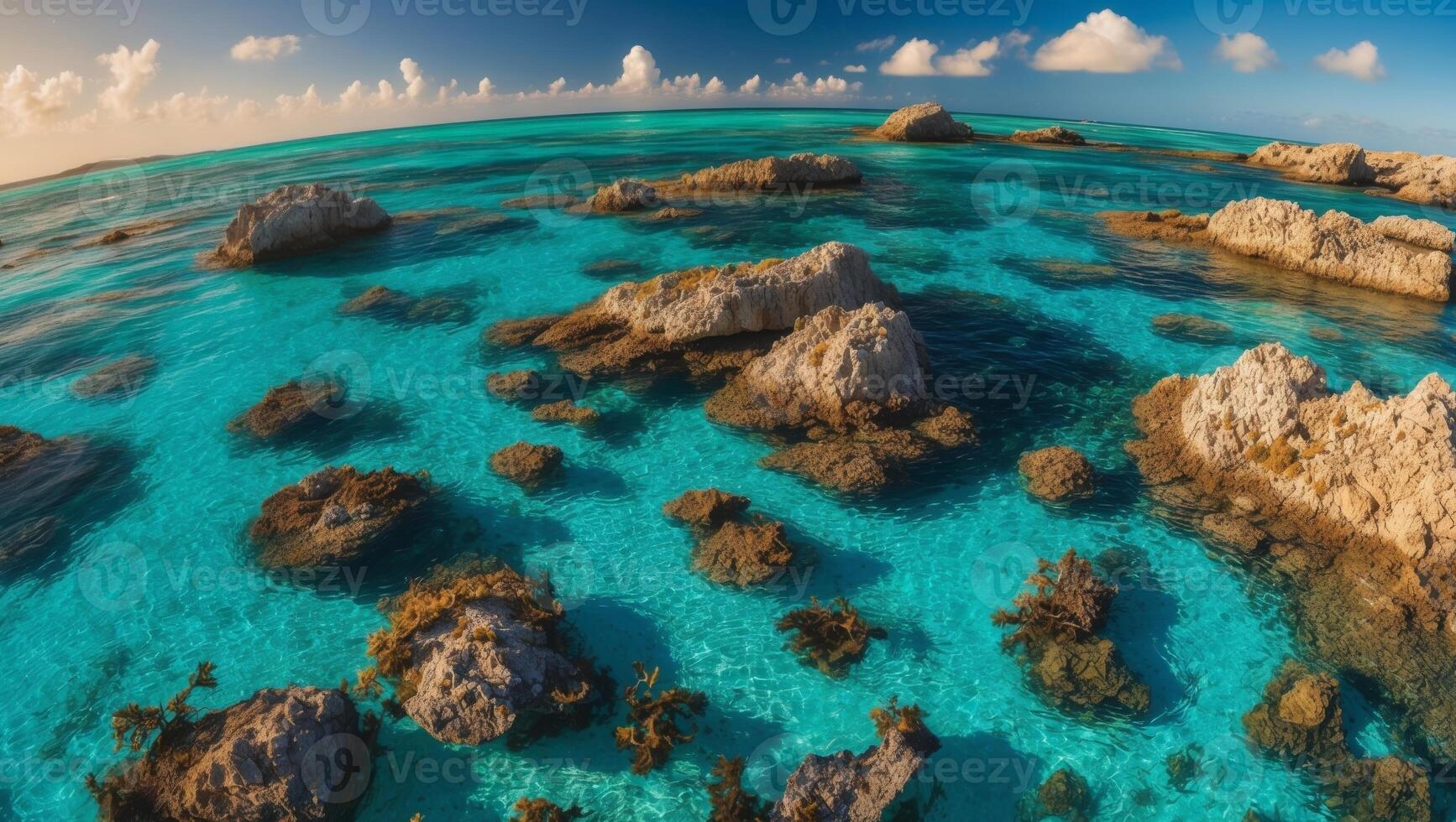 Rocky shoreline and turquoise water in the bahamas photo