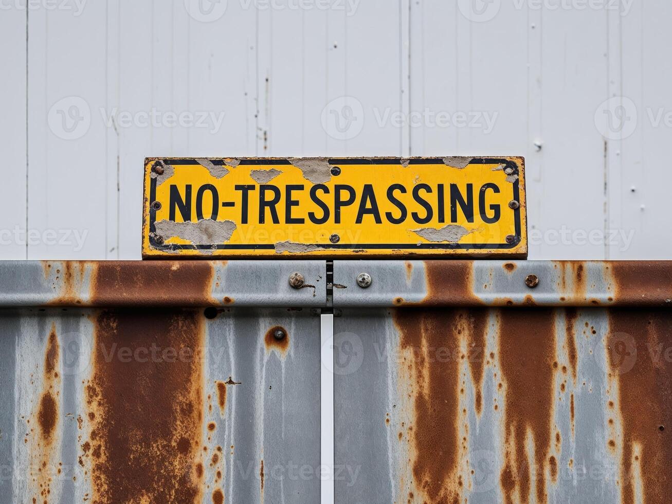 A rusty metal sign that says no trespassing photo
