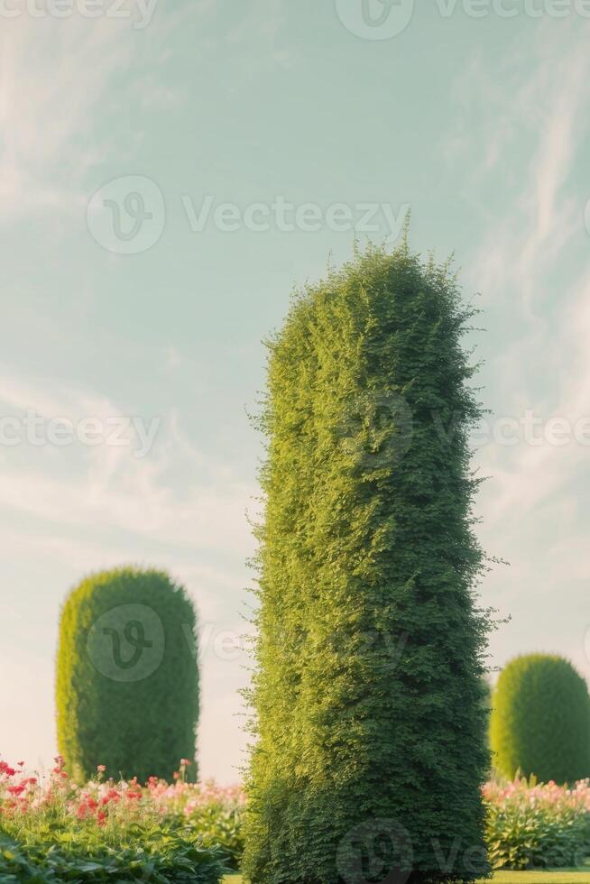 A green hedge with flowers and bushes photo