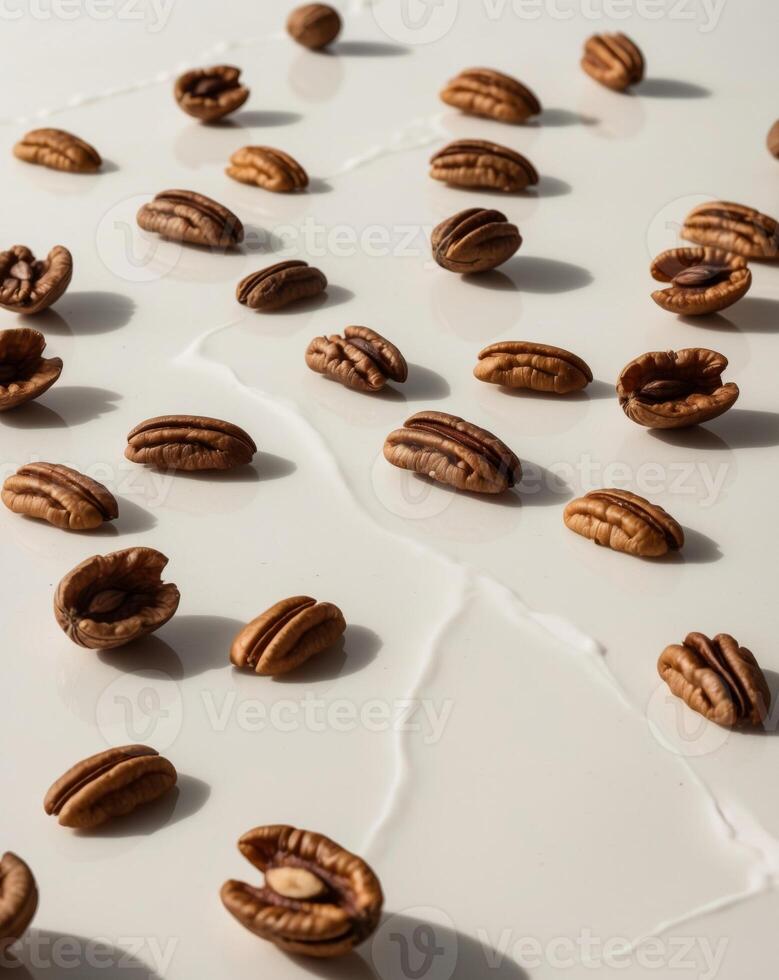 Pecan nuts on a white surface photo