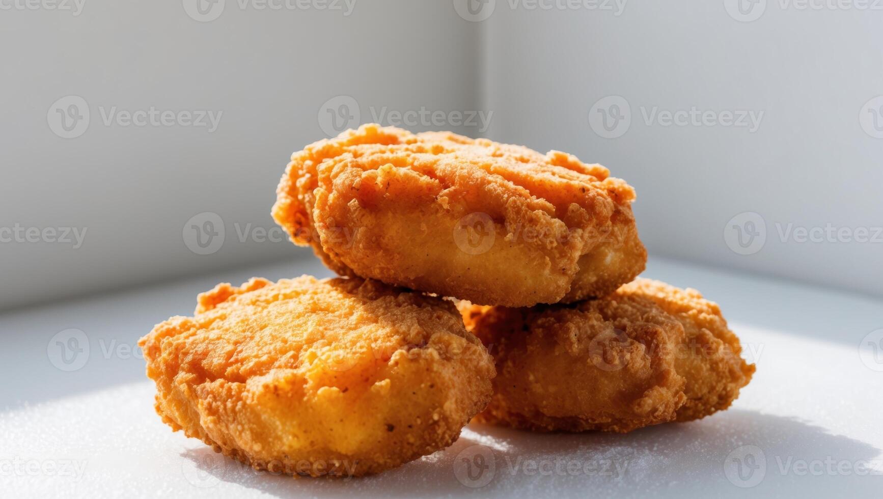 Three fried chicken nuggets sitting on top of each other photo