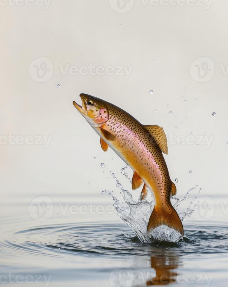 A brown trout jumping out of the water photo