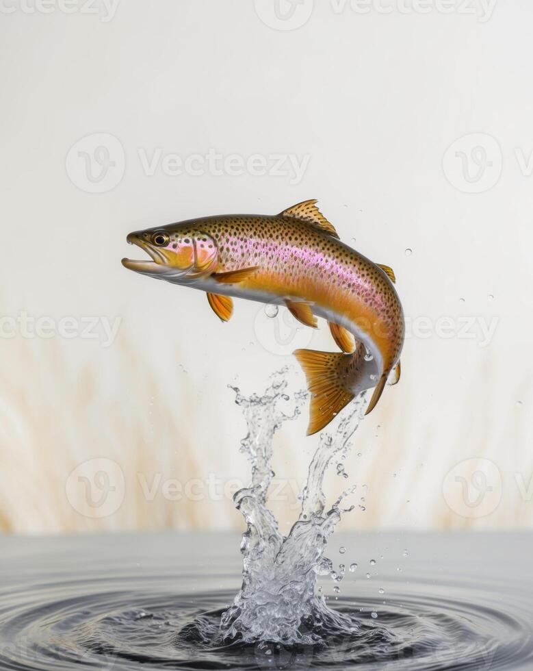 A brown trout jumping out of the water photo