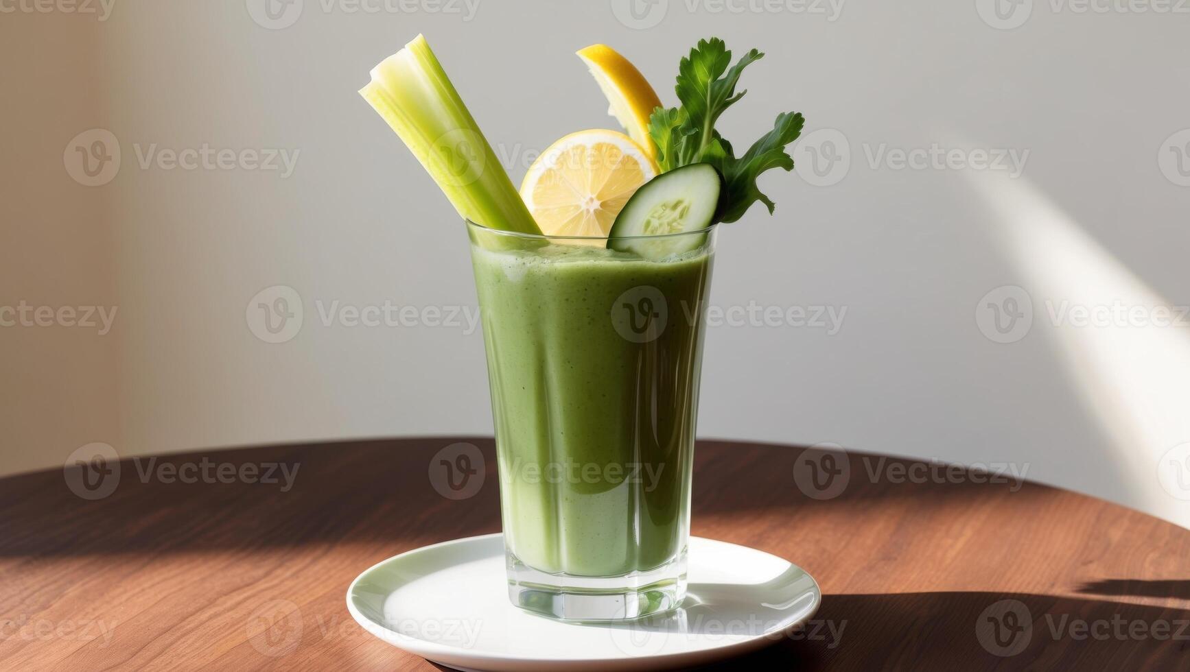 A green smoothie with cucumber, lemon and celery photo