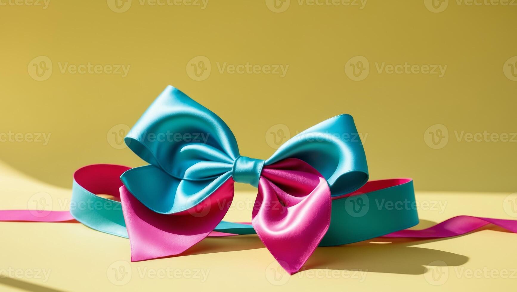 A blue and pink bow on a yellow background photo