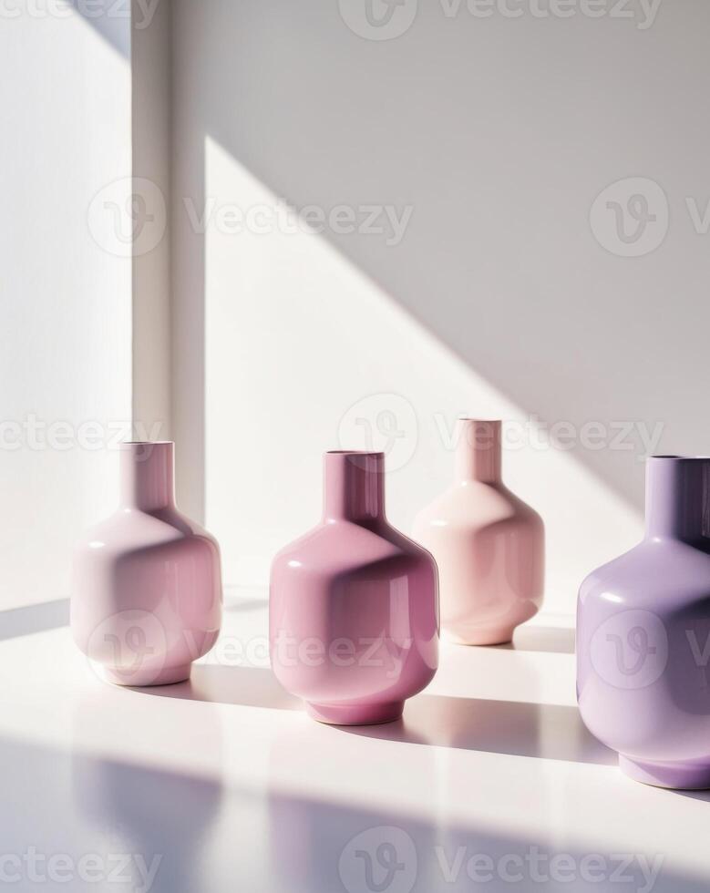 Four vases are lined up in a row photo