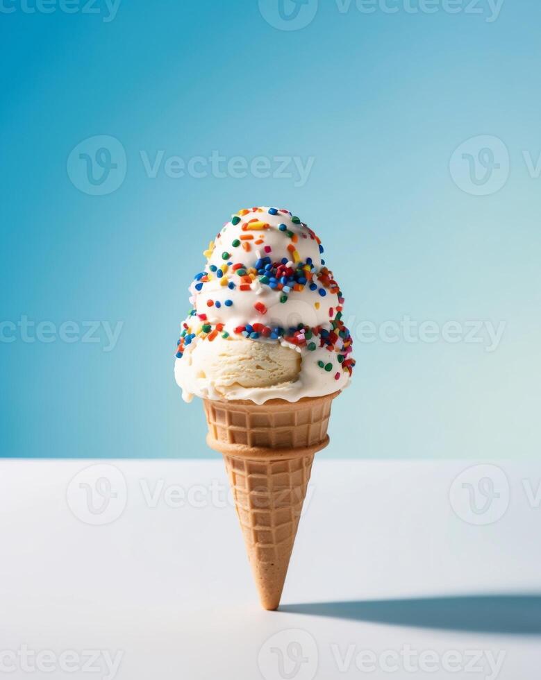 An ice cream cone with sprinkles on top photo