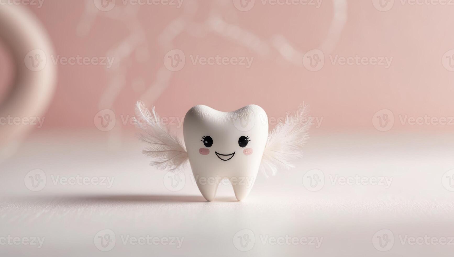 A tooth with wings is sitting on a table photo