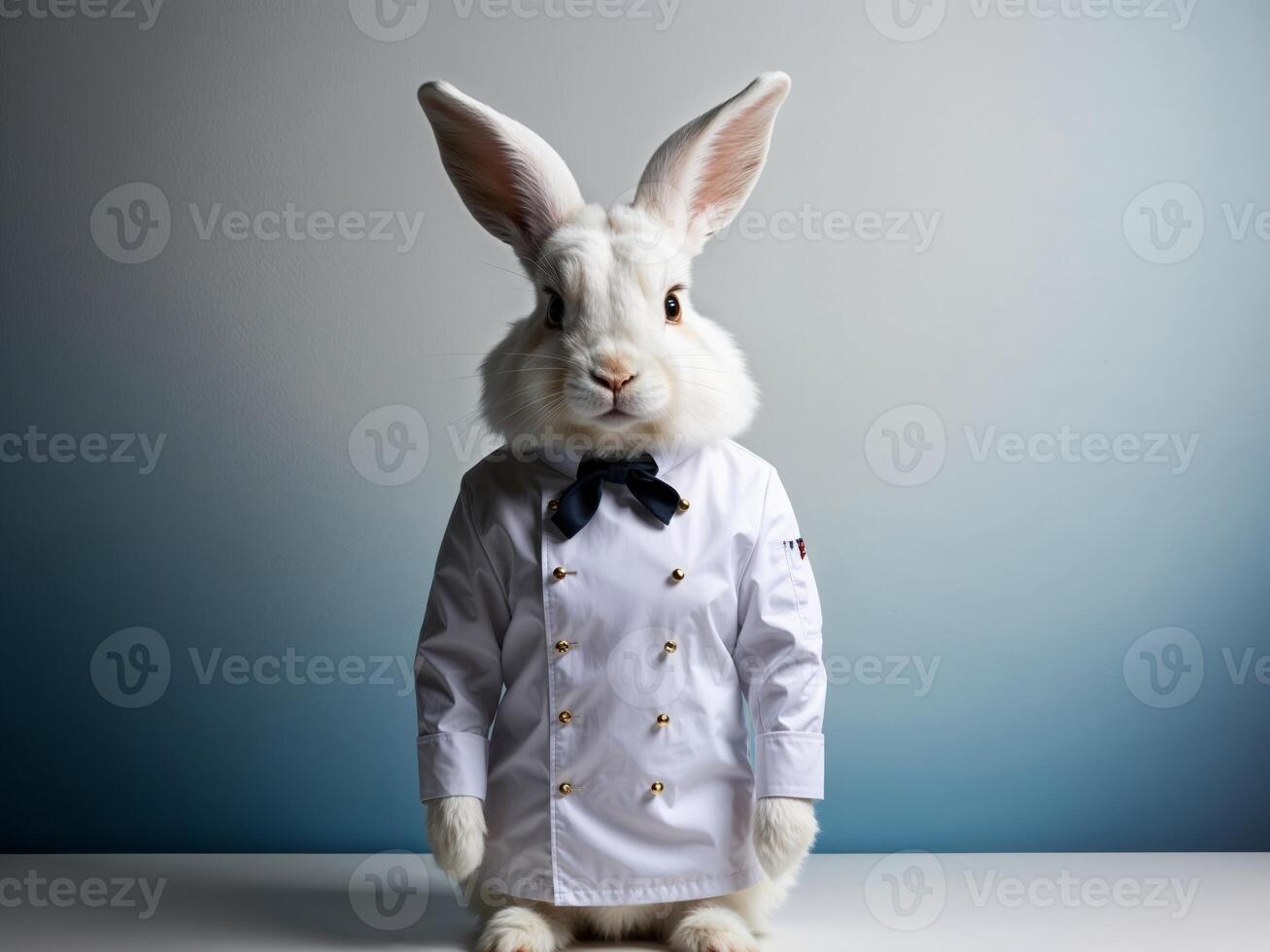 A rabbit dressed in a chef's uniform photo