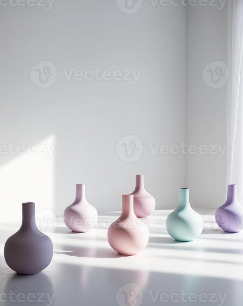 Five vases are lined up in a row photo