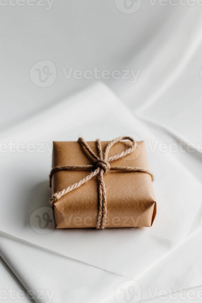 A brown wrapped gift on a white background photo