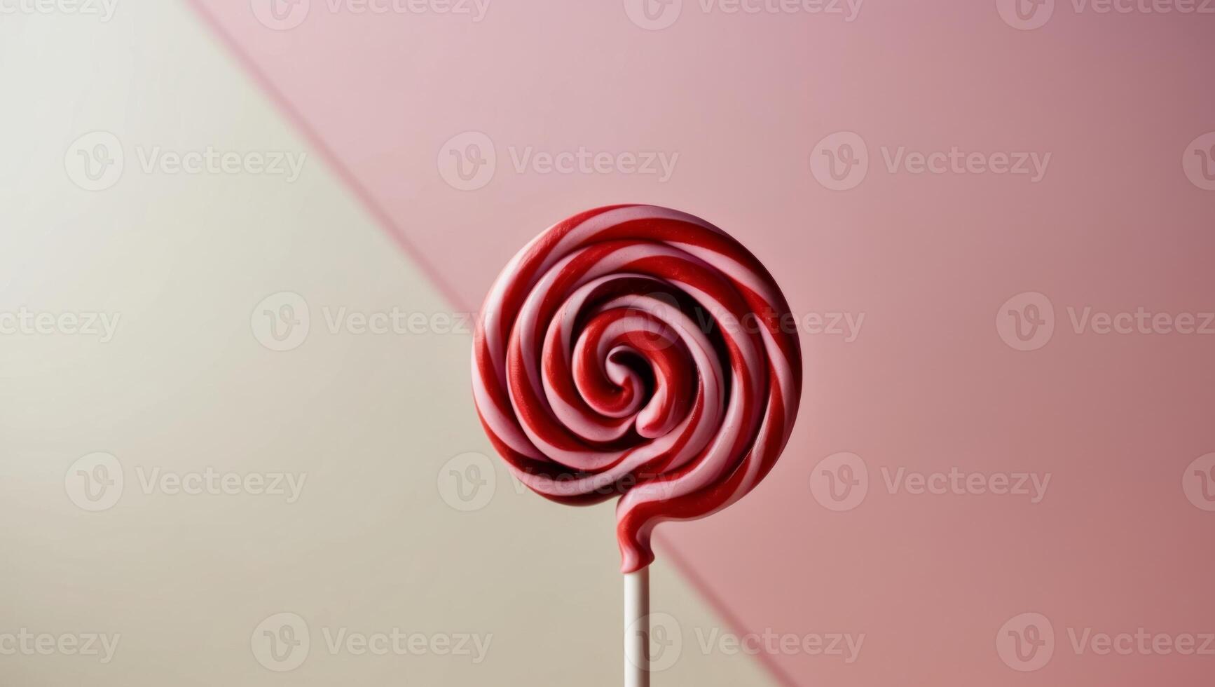 A red and white lollipop on a stick photo