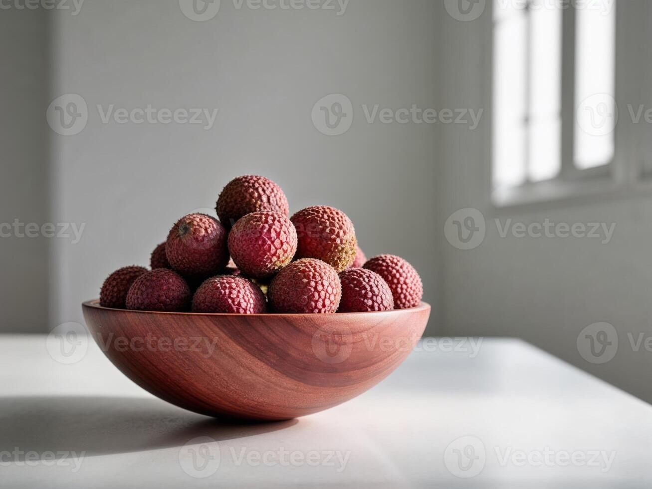 A bowl of lychees on a table photo