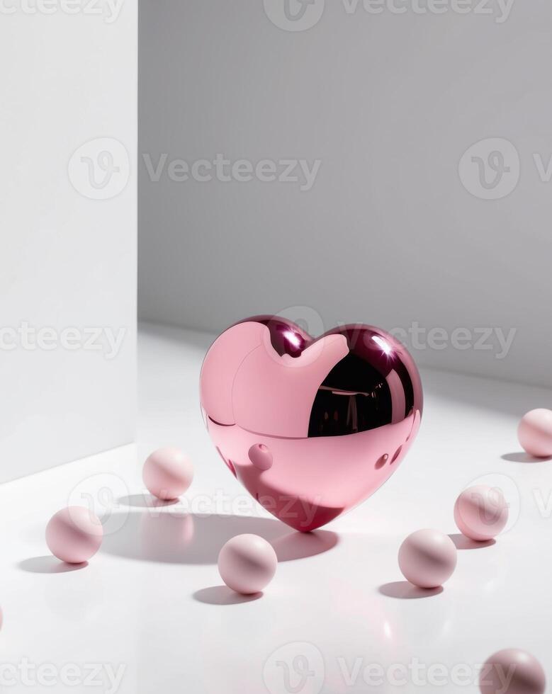 A pink heart shaped object surrounded by pink eggs photo