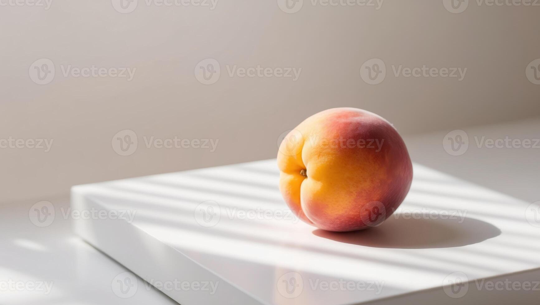 A single peach on a white surface photo