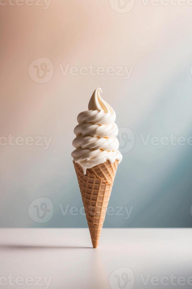 An ice cream cone with whipped cream on top photo