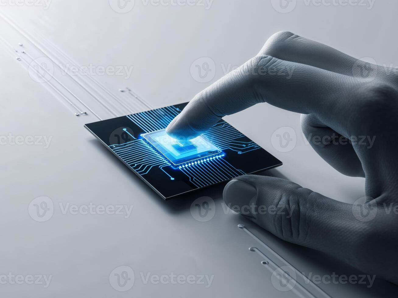 A person is touching a button on a circuit board photo