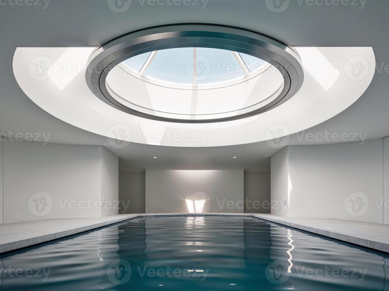 A swimming pool with a circular skylight above it photo