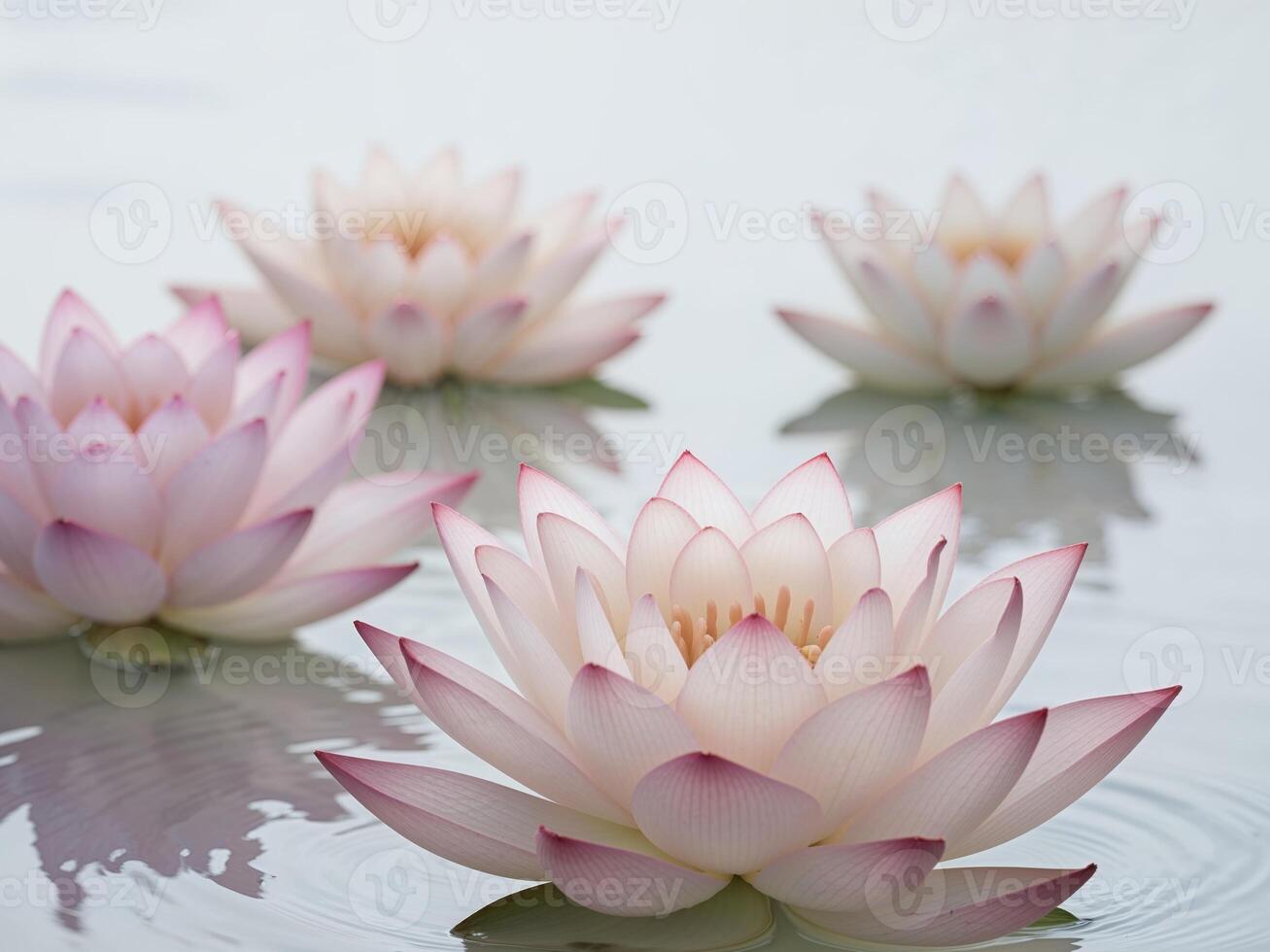 A group of pink lotus flowers floating in water photo