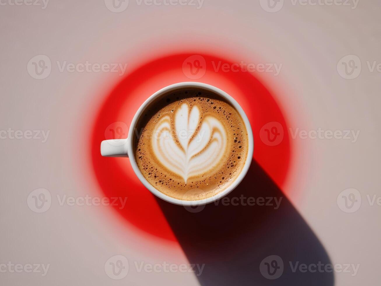 A cup of coffee with a red circle in the center photo