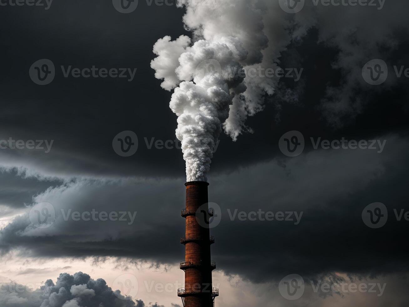 A smoke stack is seen in front of a cloudy sky photo
