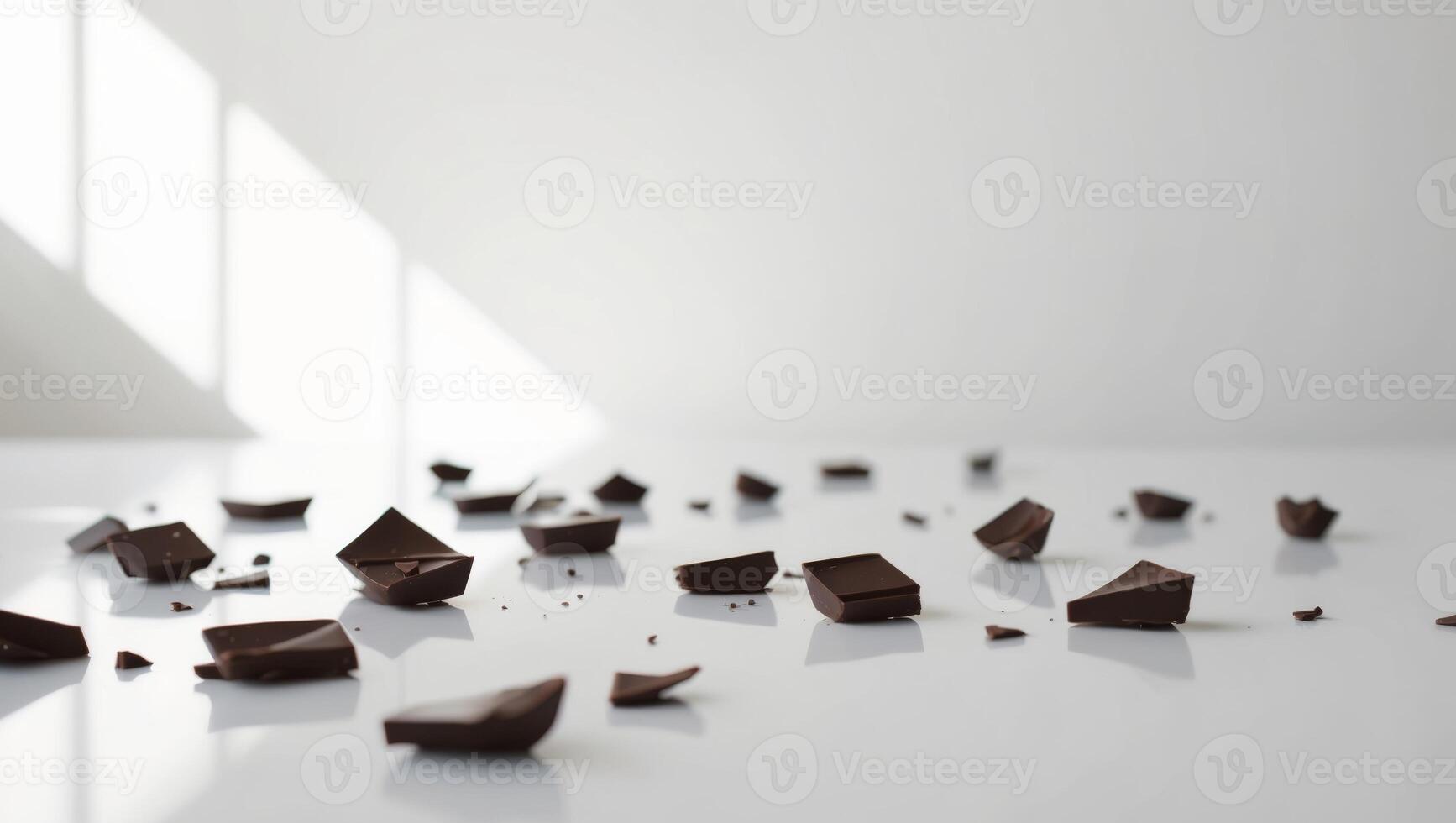 Chocolate pieces scattered on a white surface photo