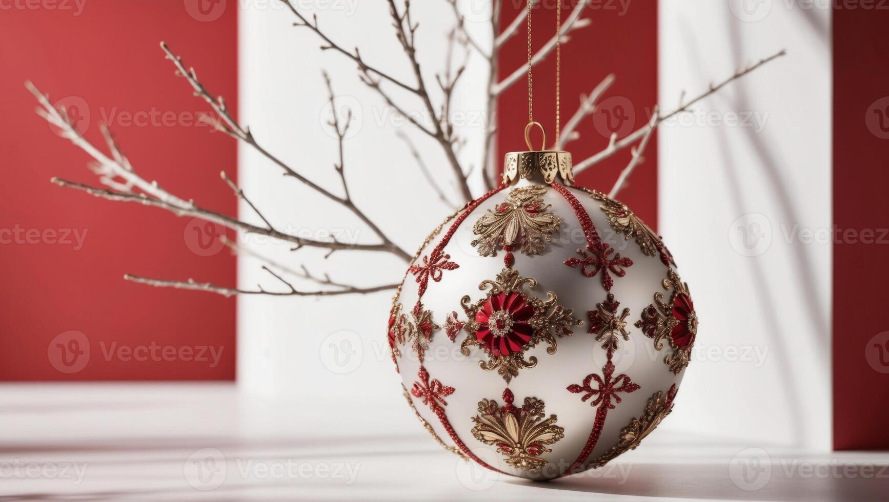 A christmas ornament hanging from a branch photo