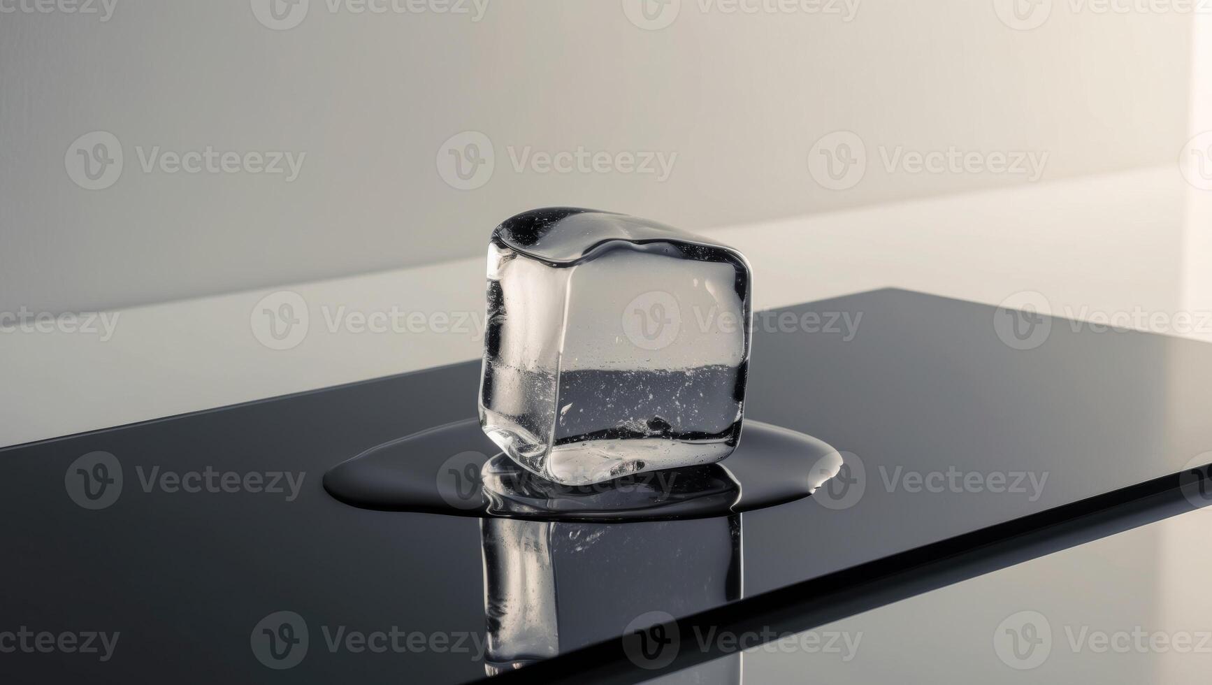 A small piece of ice sitting on top of a black surface photo