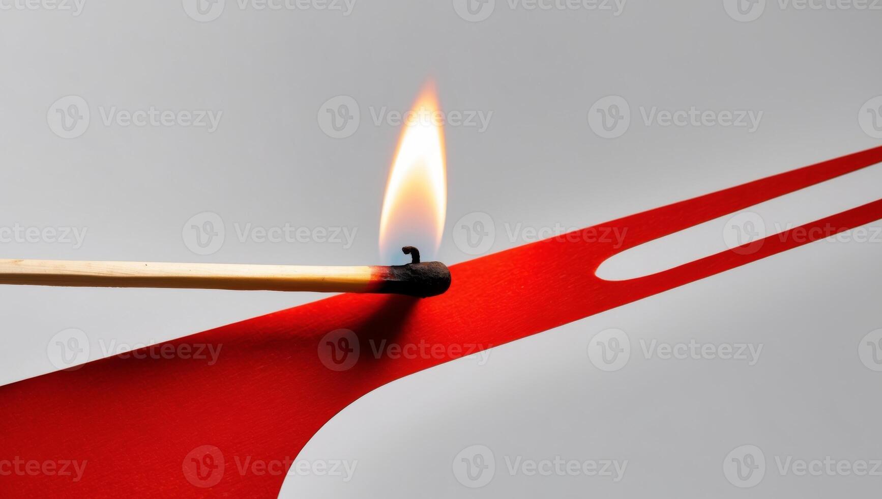 A matchstick is being lit by a red piece of paper photo