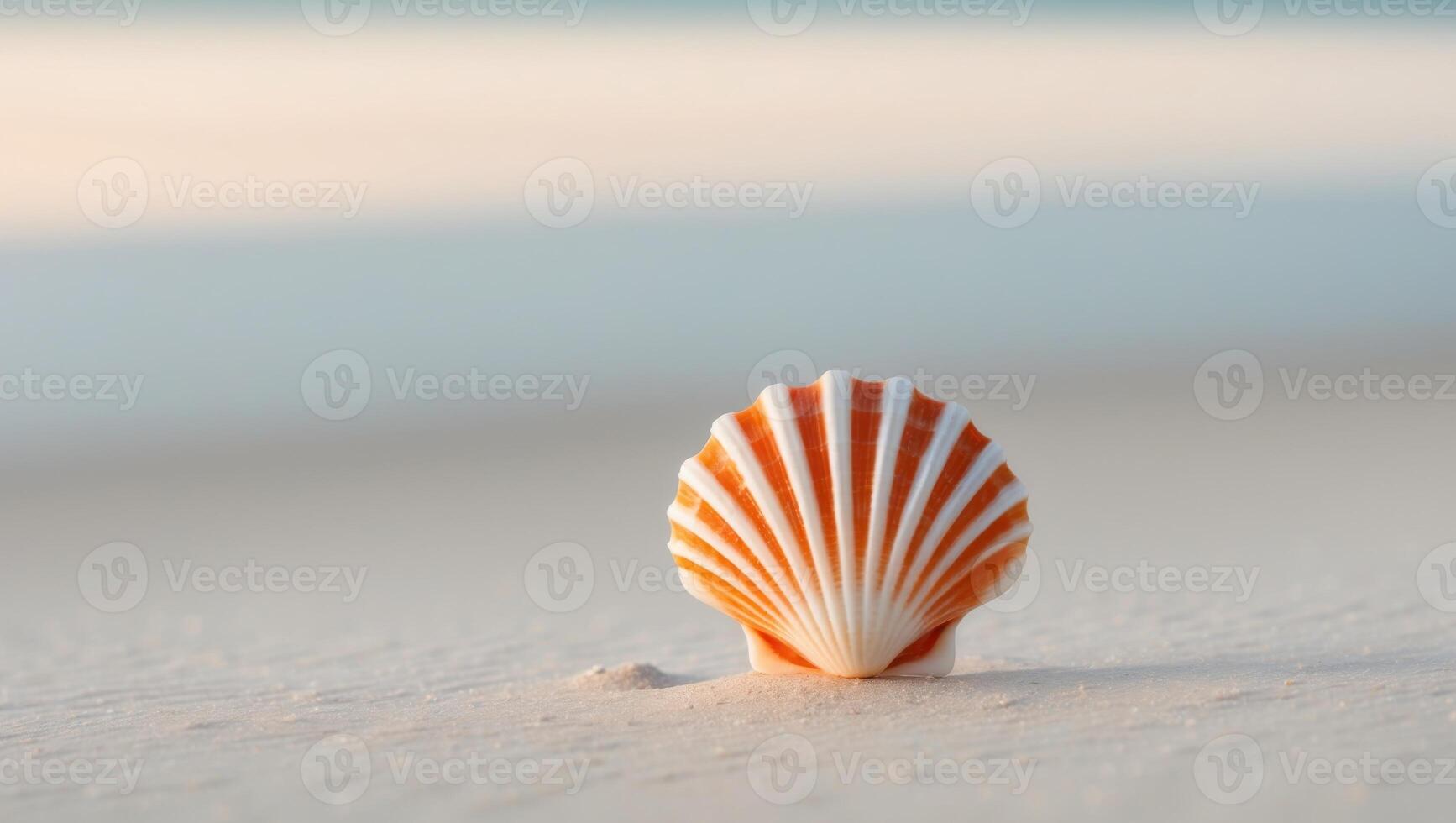 A single shell on the beach with the ocean in the background photo