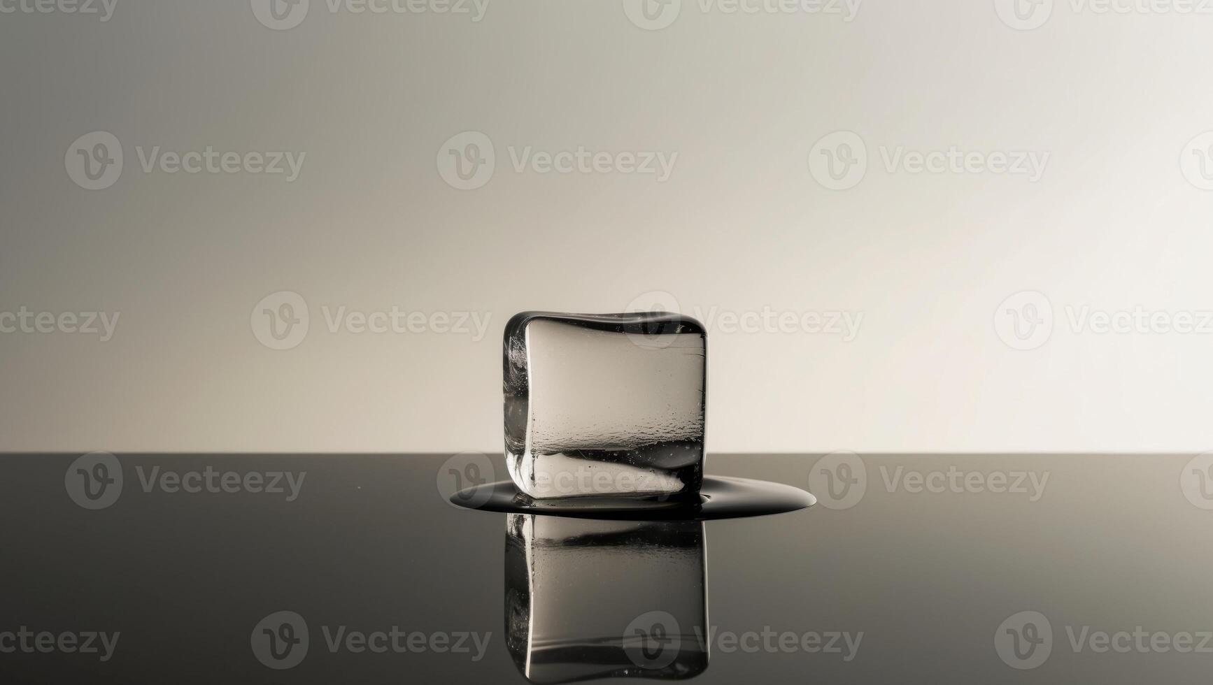 A black and white photo of a glass cube