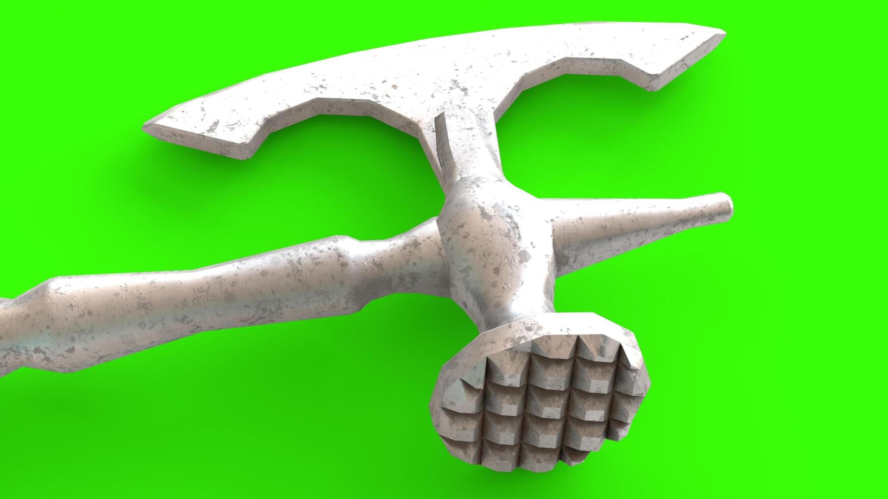butcher poleaxe with green background photo