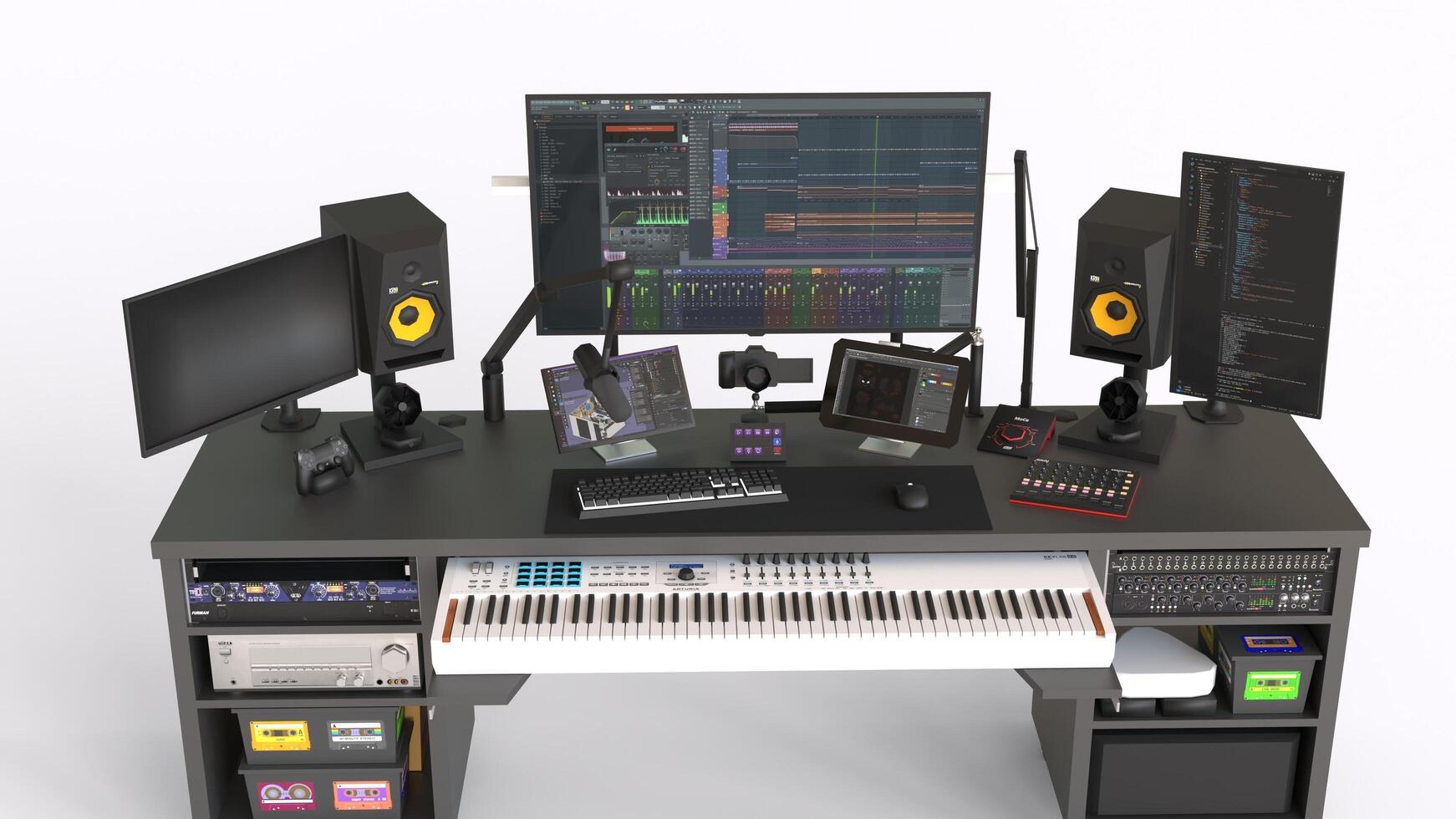 music studio desk with white background photo