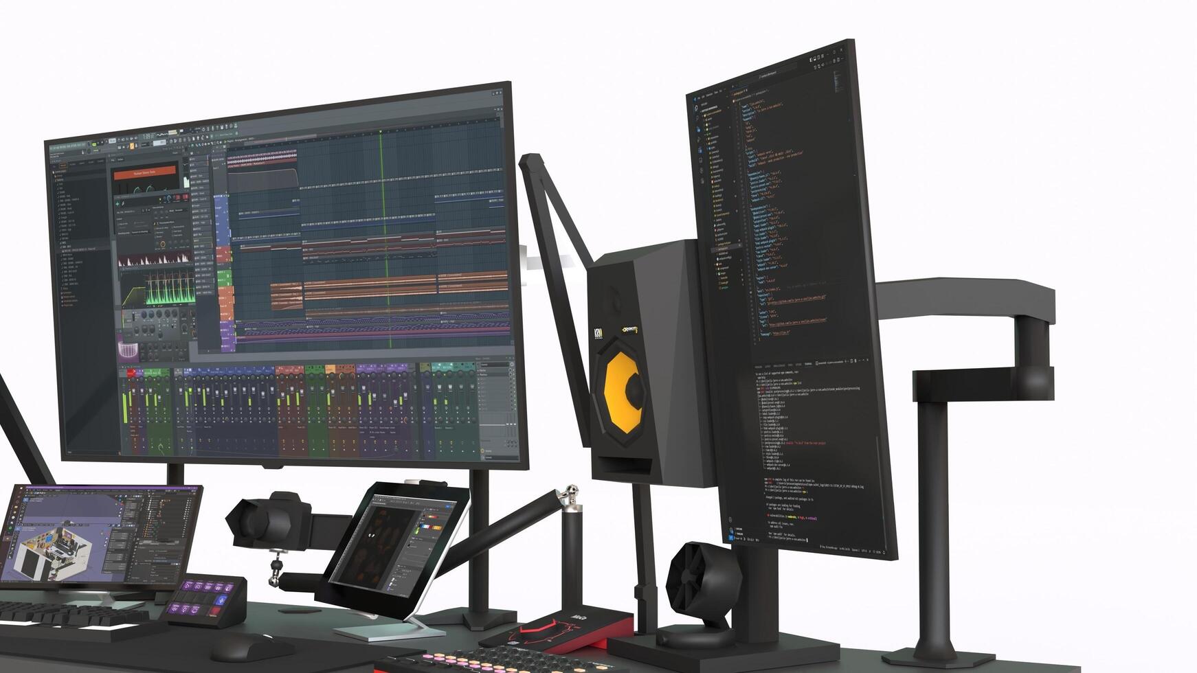 music studio desk with white background photo