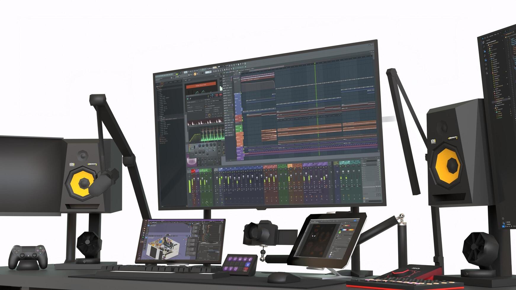 music studio desk with white background photo