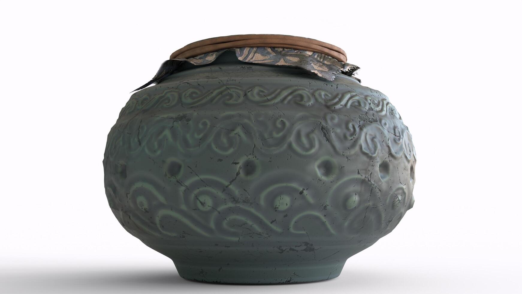 urn of ashes with white background photo