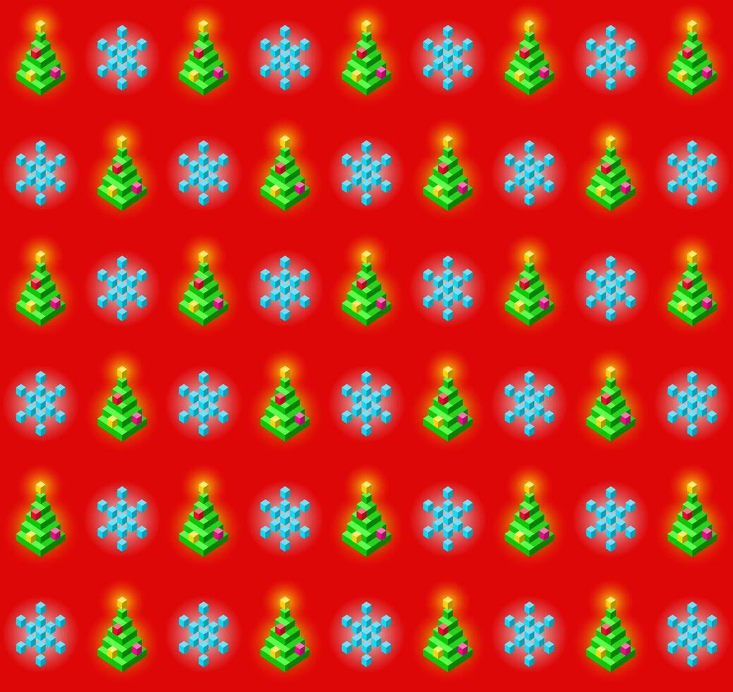 Pattern with glowing christmas trees and snowflakes vector