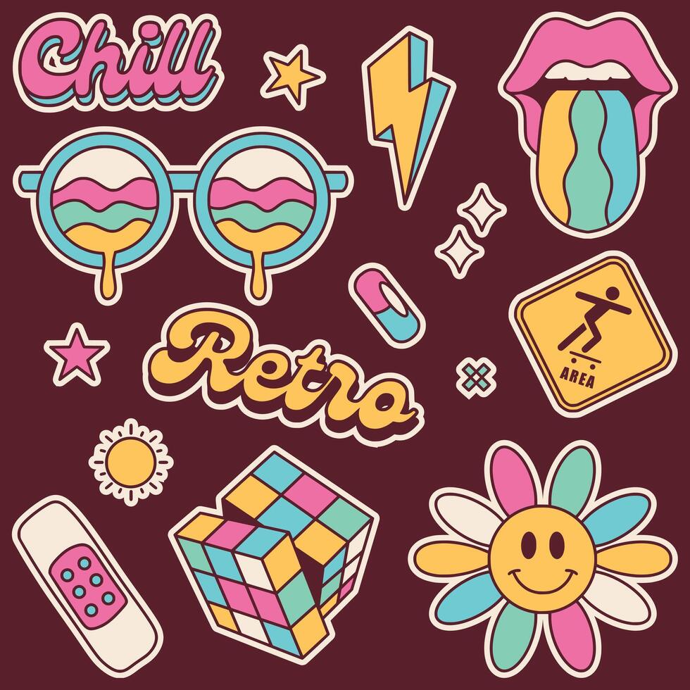 collection of hand drawn 90s retro elements vector