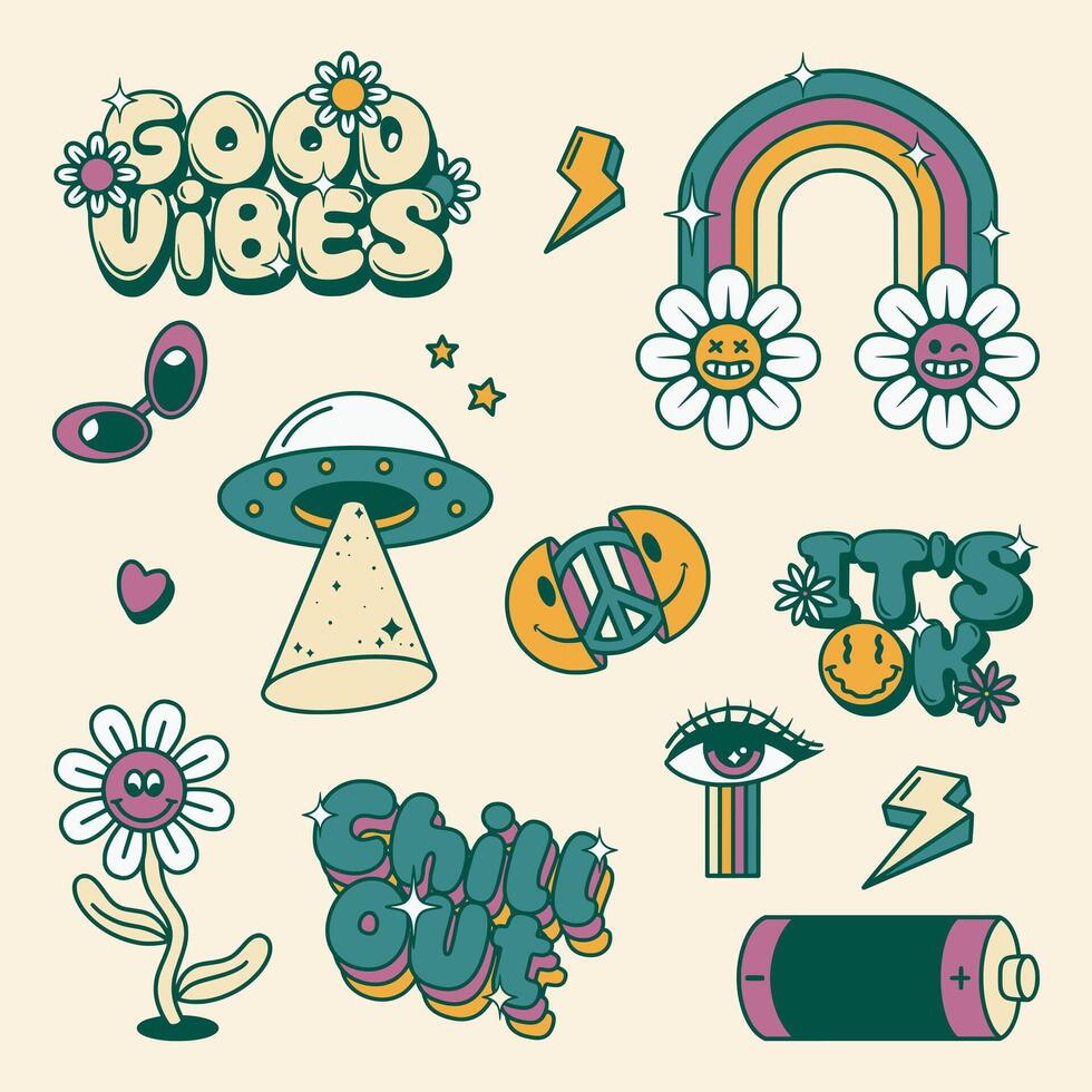 collection of hand drawn retro elements vector