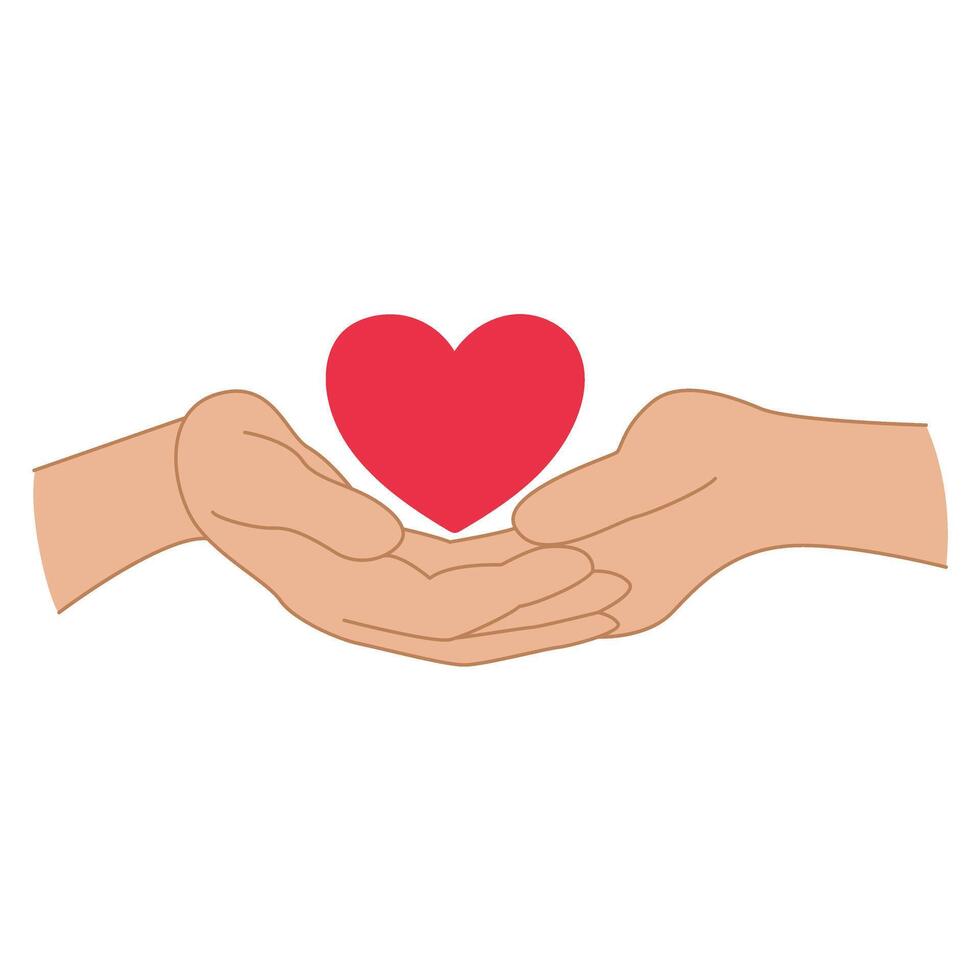 Hands holding red heart, clip art vector