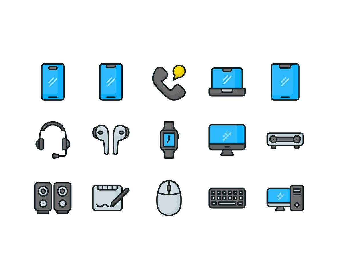 Gadgets and electronics icon pack with with outline flat style, it can be used for any purpose like make an app or website. vector