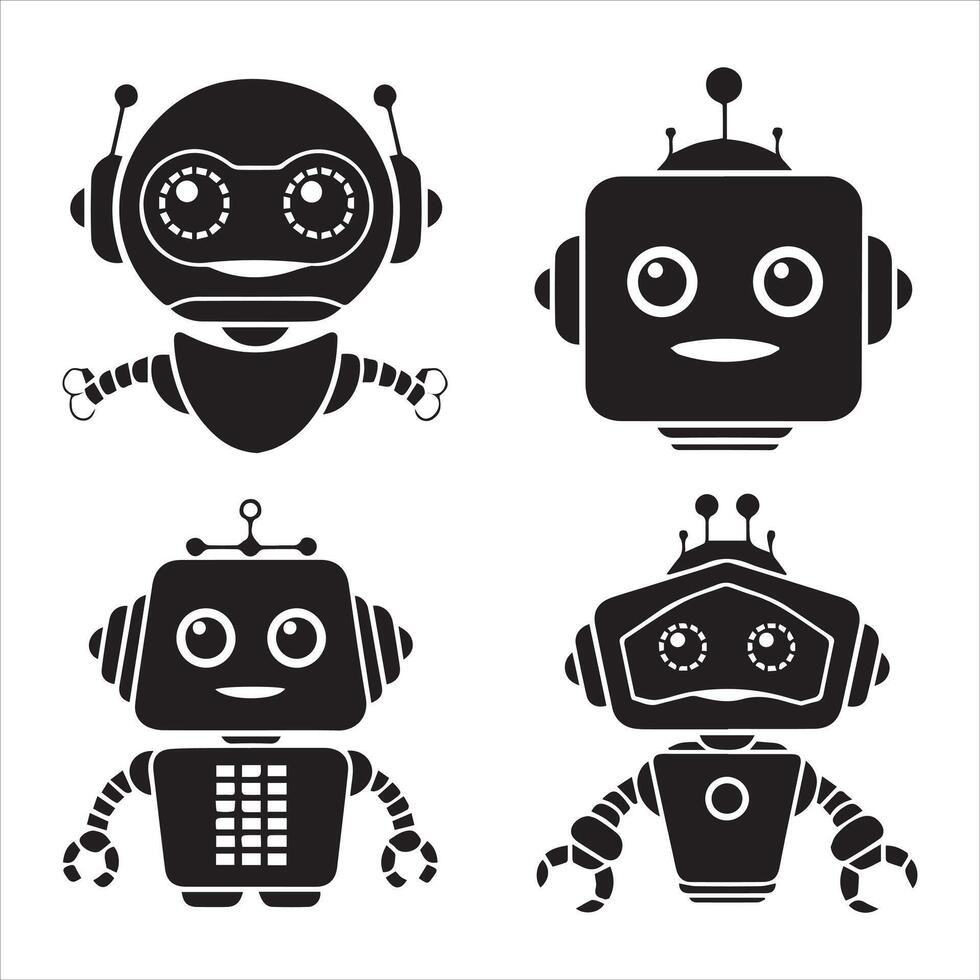 Minimalist set of robot icon in sleek flat style for modern design vector